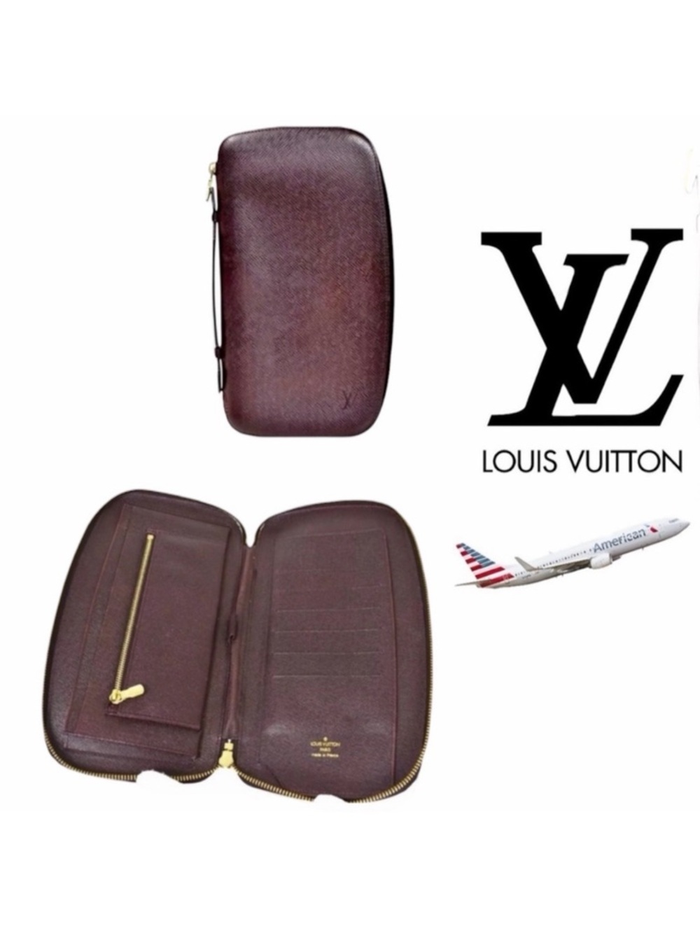 Louis Vuitton Atoll Taiga Large Travel Case Organizer Wallet Burgundy Gold LV